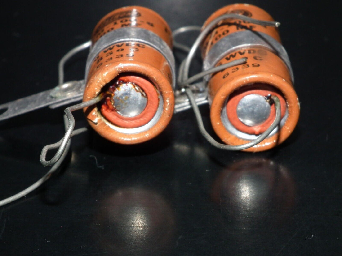 Two (2 pcs) Vintage NOS Capacitors Astron 100uF 6V