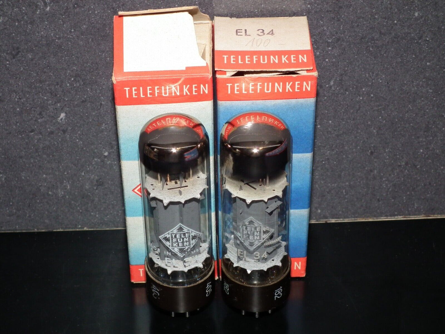 EL34 Telefunken OO Getter Brown Base NOS NIB Platinum Matched Pair Ulm W.Germany