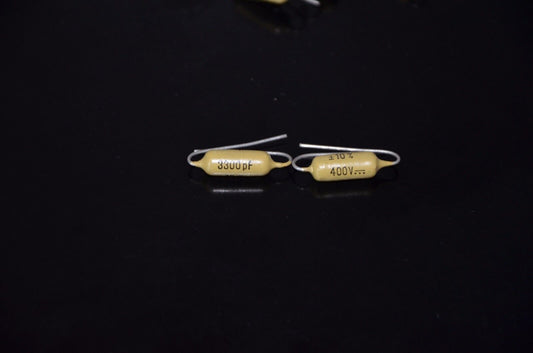 Two vintage Mullard Mustard Philips Capacitors 3300pF / 400V Marshall,Fender, ..