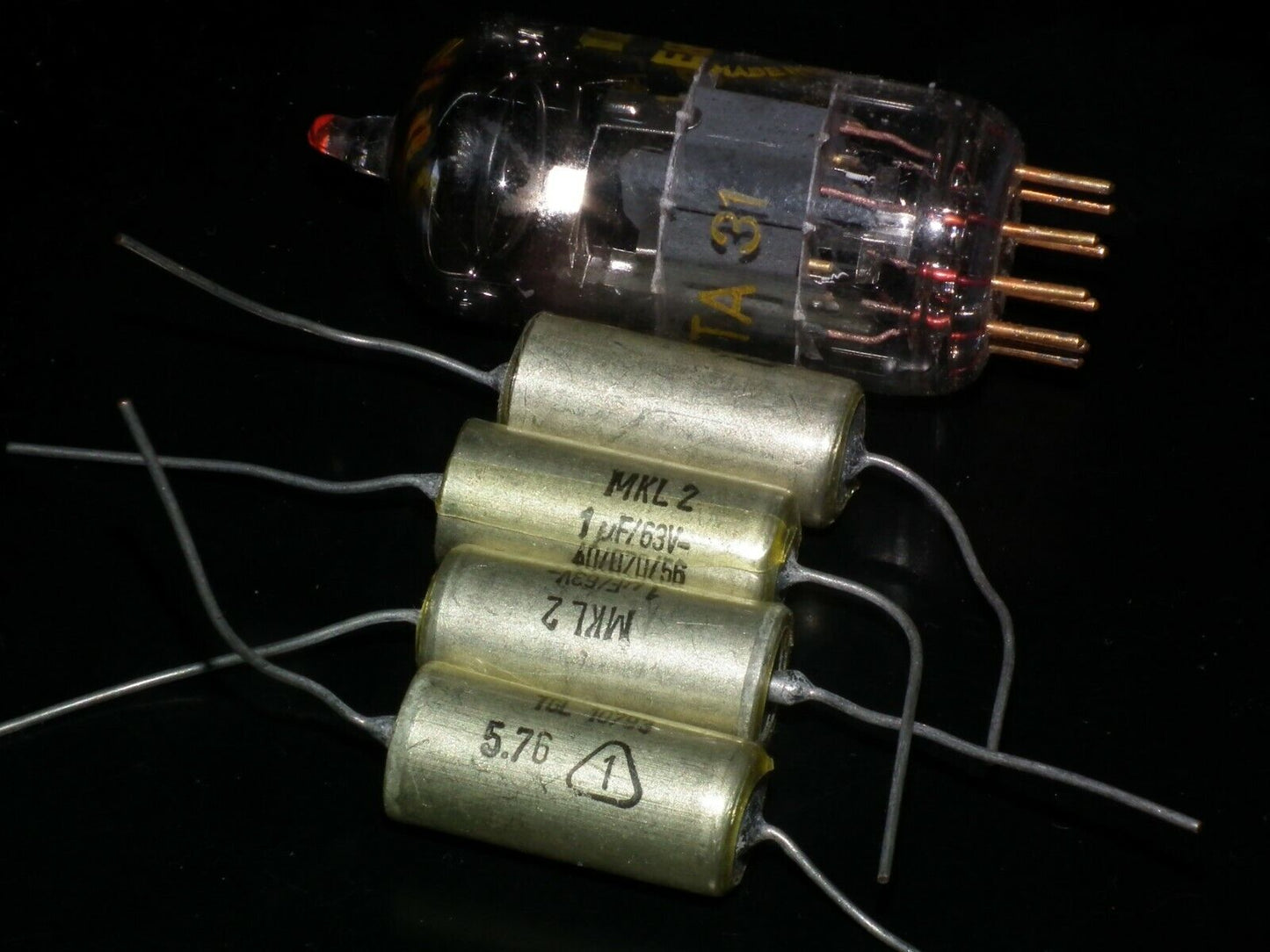 Four vintage NOS capacitors 1uF 63V MKL2 Made in West Germany in 1976 1mfd 63V
