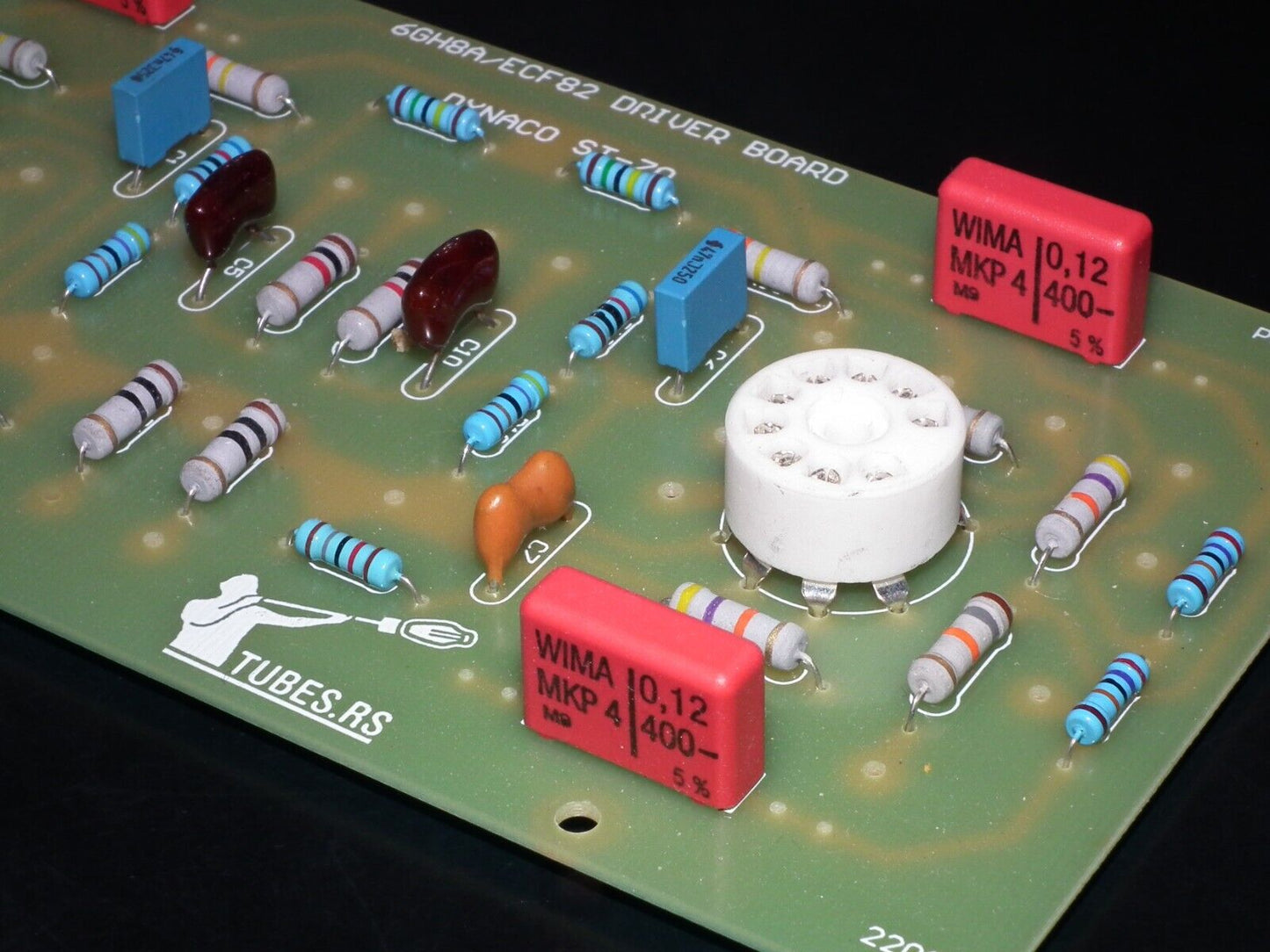 DYNACO ST-70 6GH8A / 6GH8 COMPLETE STUFFED PC-3 DRIVER BOARD (Retro Phenolic Look) WITH TUBES (NOS Platinum matched pair of 6GH8A EI Philips)