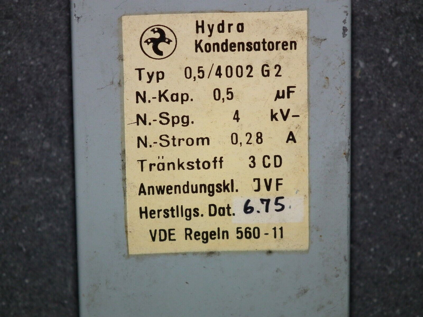 Two vintage Hydra Berlin PIO capacitors 0.5u 4000V Made in Germany 75 0.5mfd 4kV