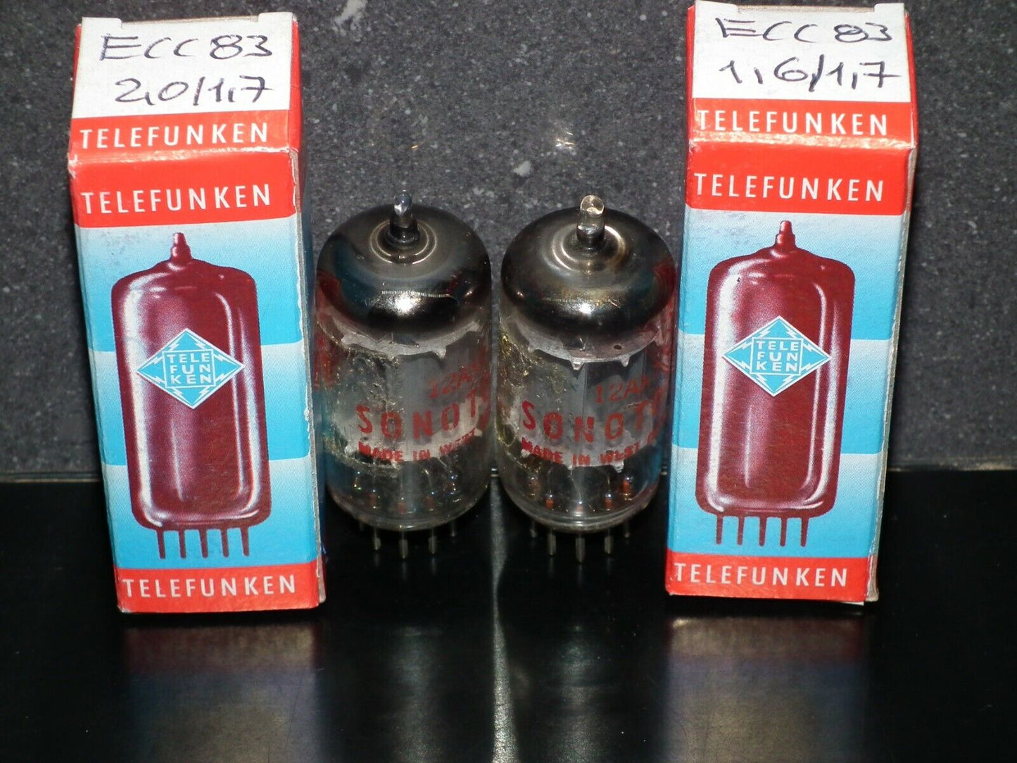 ECC83 Telefunken 12AX7 Matched pair Used Tested 85-90%, SONOTONE Diamond Bottom