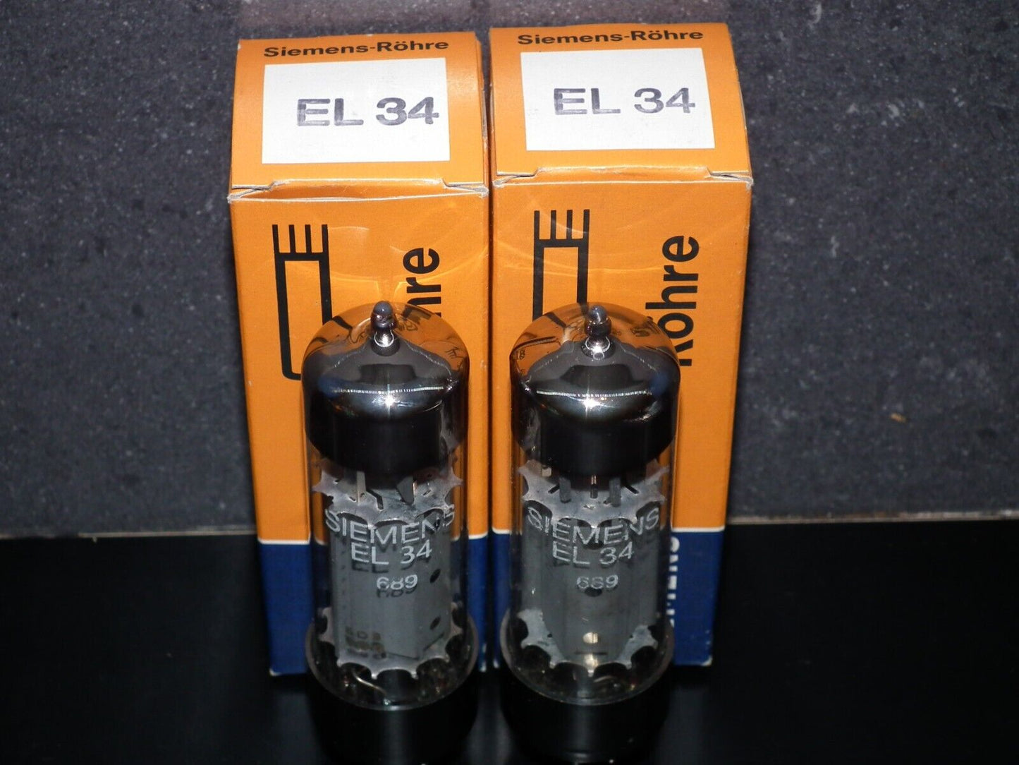 EL34 Siemens 6CA7 NOS NIB Platinum Matched pair WELDED PLATES OO getter EI Nis