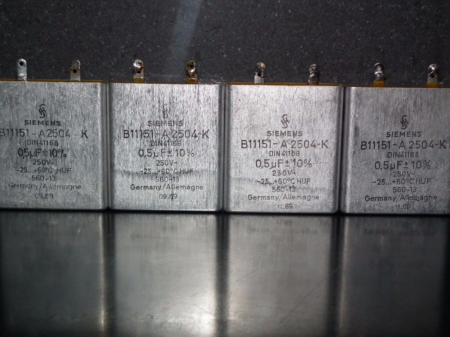 Two vintage Siemens PIO capacitors 0.5uF 250V Klangfilm Made in Germany in 60s