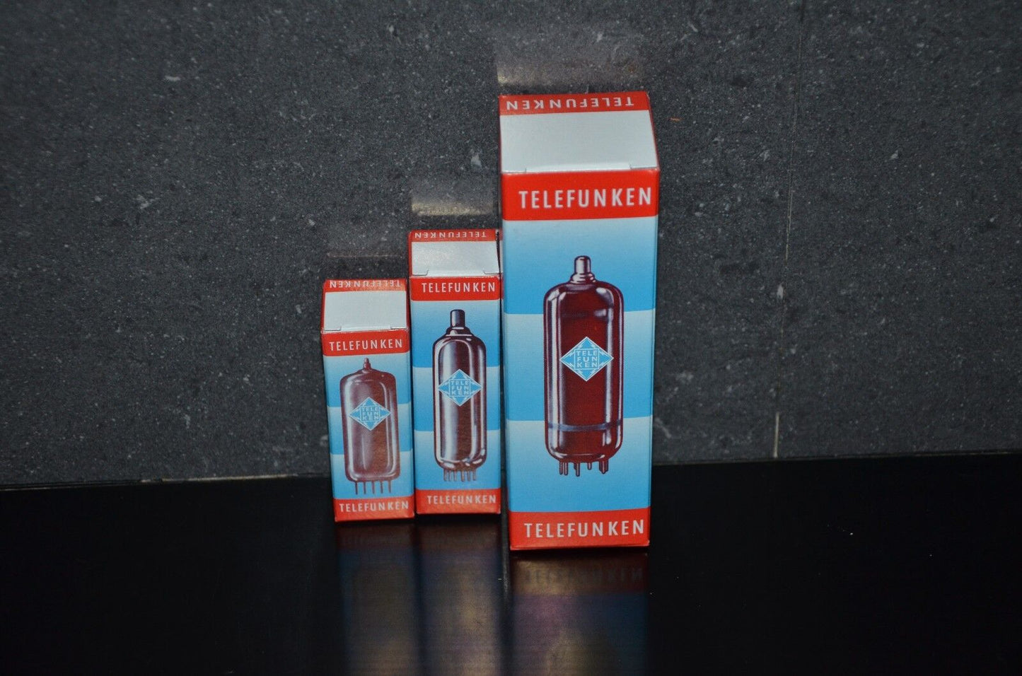 16 pcs TELEFUNKEN Tube Boxes THREE SIZES (Noval / Octal ) ECC83 EL84 EL34 GZ34