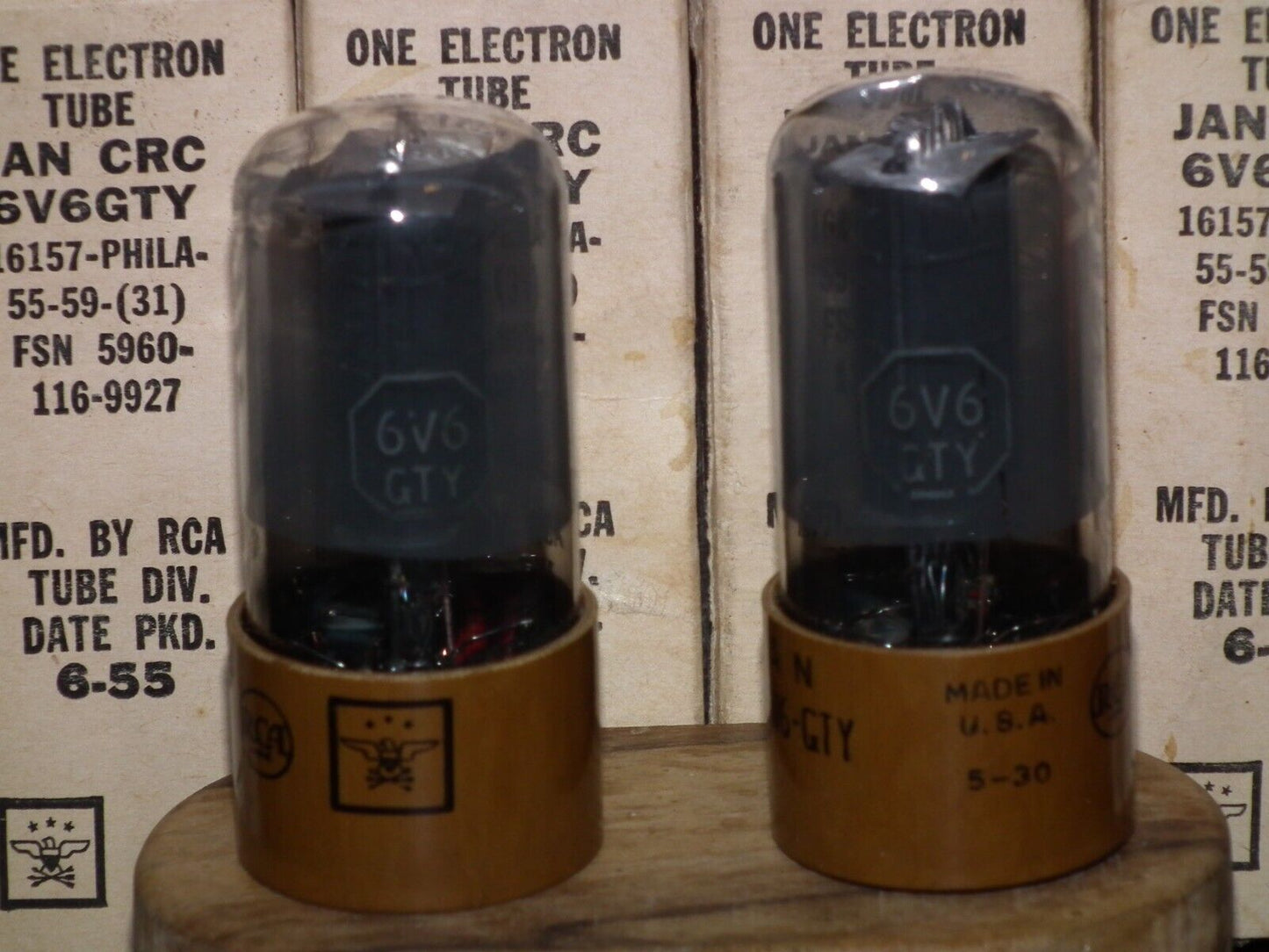 6V6GTY RCA JAN NOS Platinum Matched Pair Brown Base tested 100% Made in USA 1955
