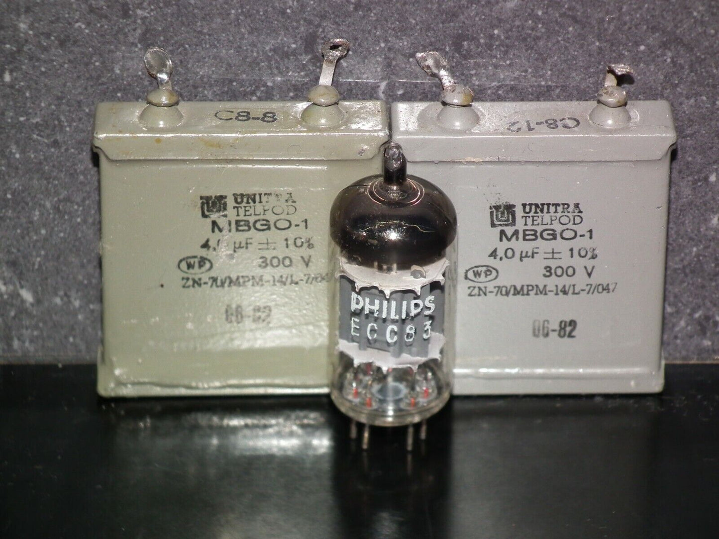 Two vintage Unitra PIO capacitors 4uF 300V 4mfd tube audio Glass End Seal 1981