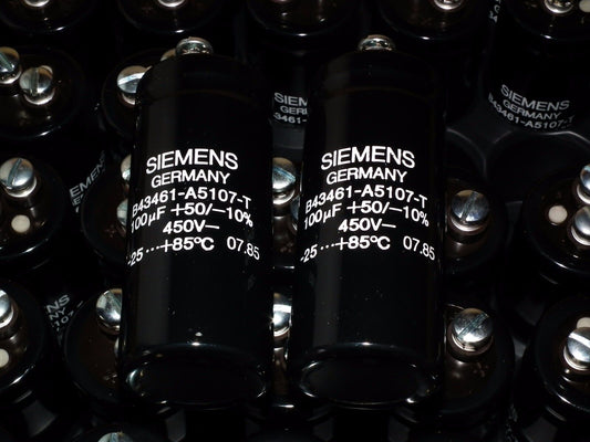 Ten pcs (10) Siemens NOS electrolytic capacitors 100uF 450V West Germany 80s