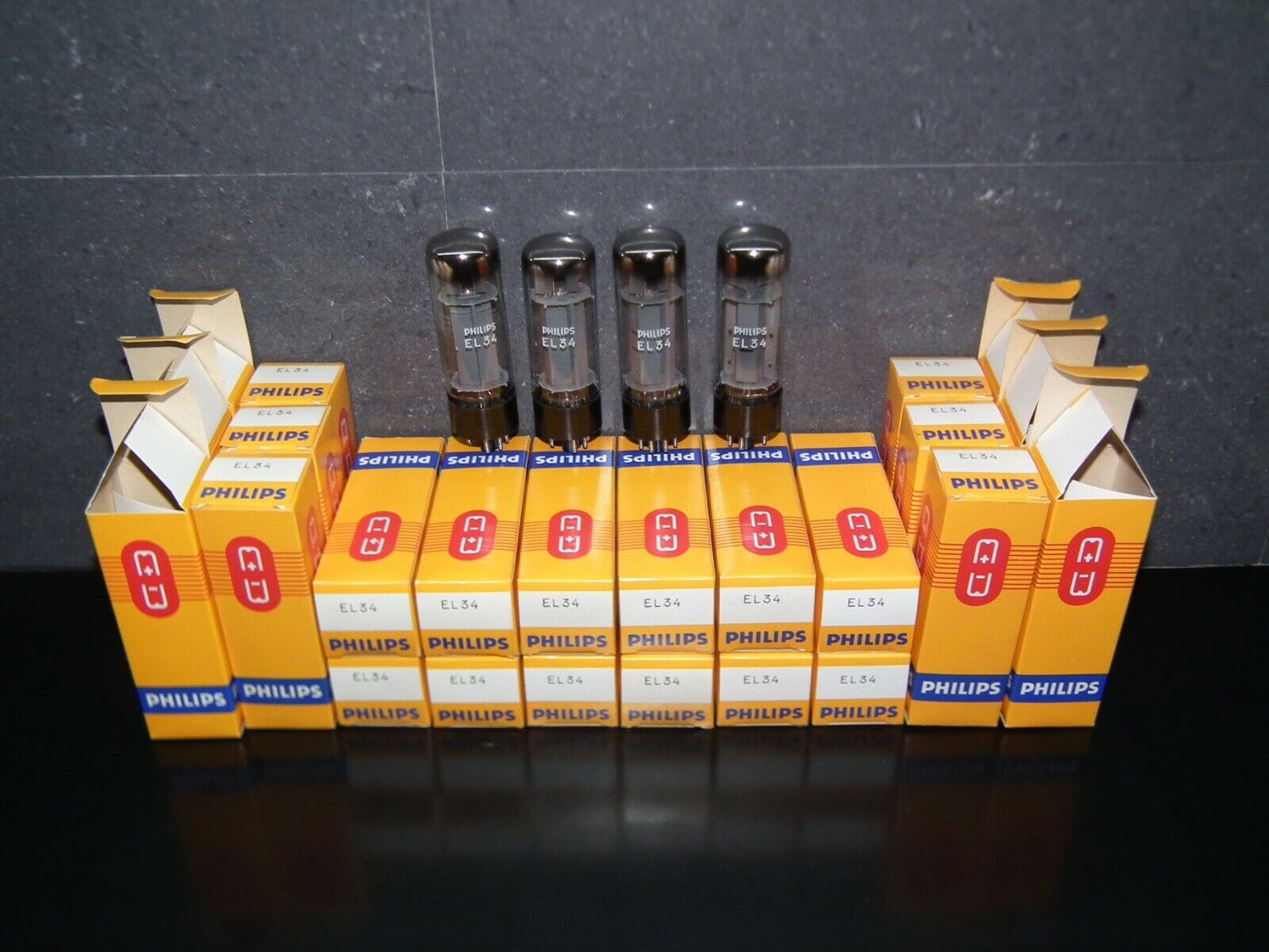 EL34 Mullard Platinum Matched Quad NOS NIB Blackburn Xf4 1979, rebranded Philips