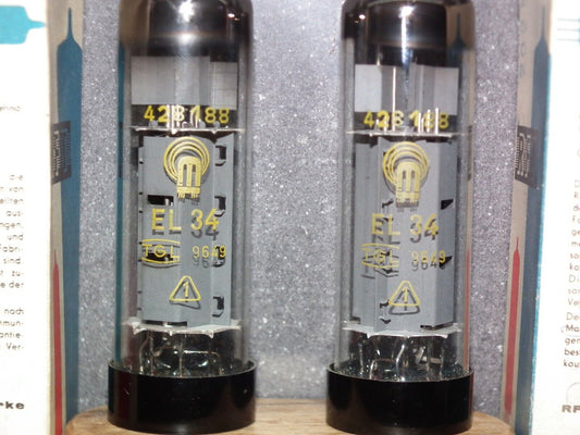 EL34 RFT RARE Short Base Platinum Matched Pair NOS NIB Germany early 60s 428188