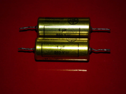 Two vintage MP capacitors 1 uF / 250V Rifa Sweden (PIO  Paper in oil capacitor)