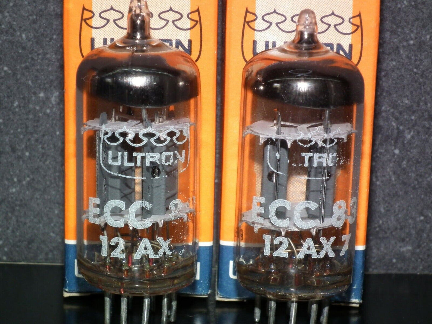 ECC83 Philips France 12AX7 Matched Pair Ribbed plates, Rebranded ULTRON NOS NIB