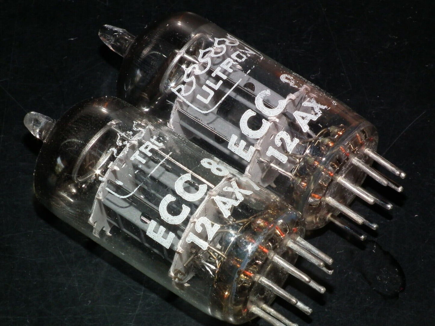 ECC83 Philips France 12AX7 Matched Pair Ribbed plates, Rebranded ULTRON NOS NIB