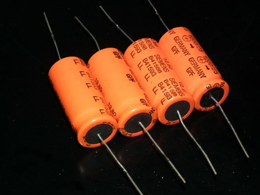 Four vintage NOS electrolytic capacitors 1000uF 25V Siemens W Germany Orange Can