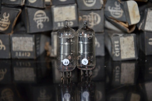 1T4 DF91 Cifte NOS Platinum matched pair rare old inclined square getter version