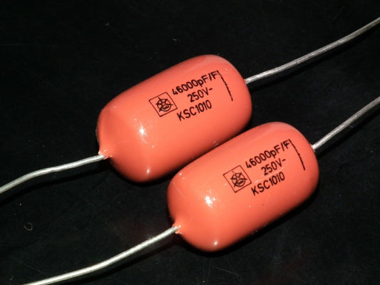 Two polystyrene capacitors 46000pF 0.046uF 250V ISKRA SIEMENS 1974 HI End Tube