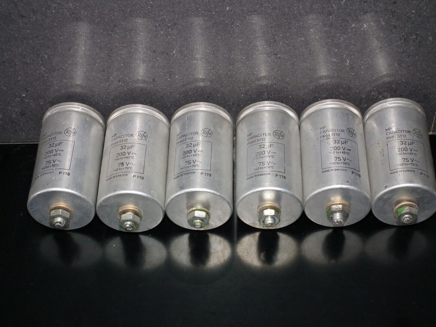 Two vintage Rifa PIO capacitors 32u 200V Made in Sweden 1970 32mfd 200V
