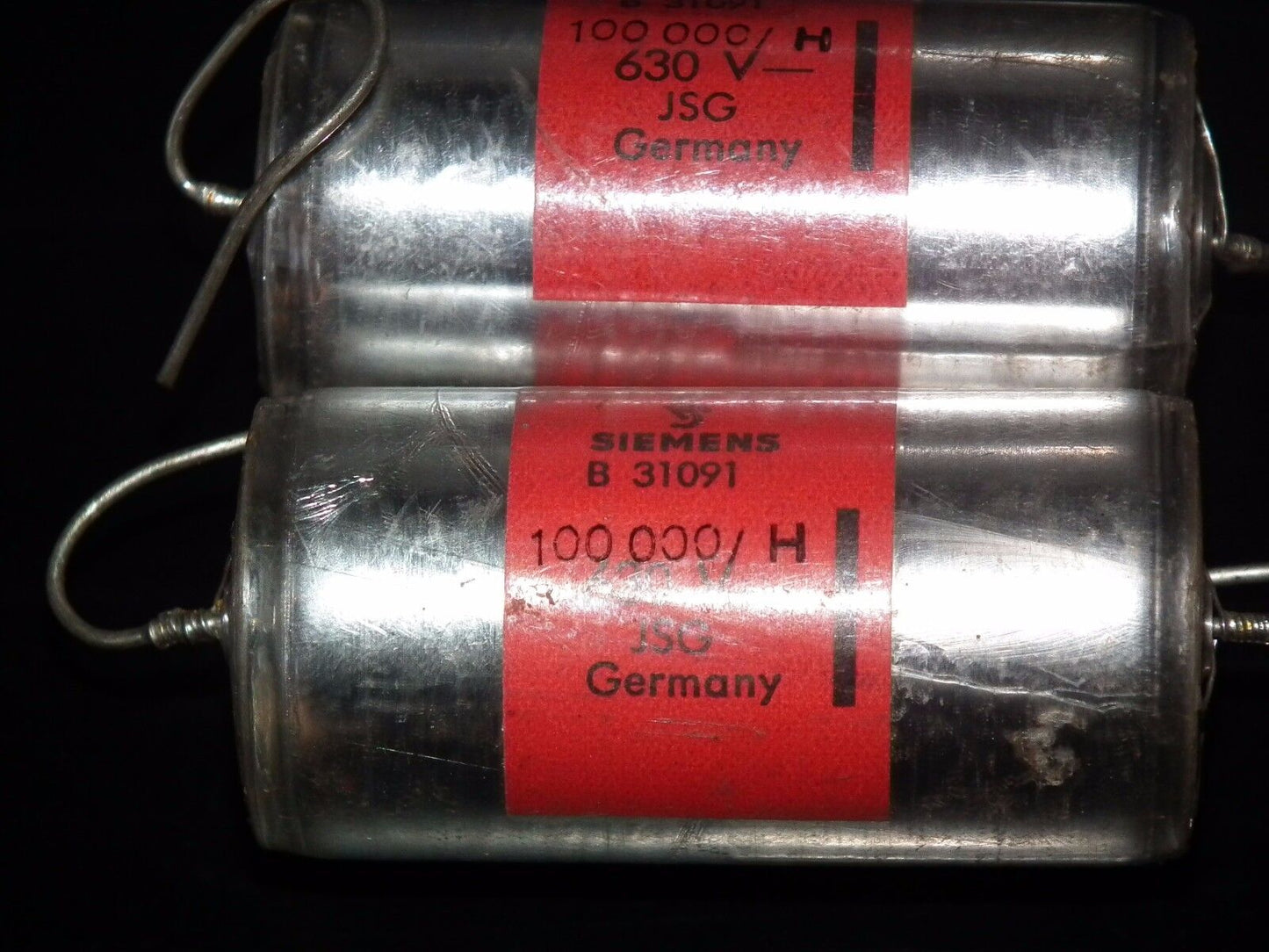 Two vintage NOS Polystyrene Capacitors 0.1mfd / 630V Siemens Klangfilm Hi End