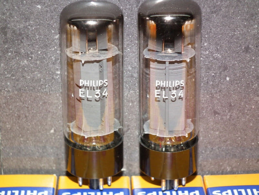 EL34 Mullard Platinum Matched Pair NOS NIB Blackburn Xf4 1979, rebranded Philips