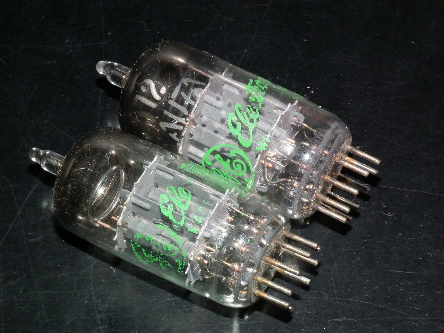 12AU7A General Electric ECC82  - Platinum Matched Pair - NOS NIB Green printing