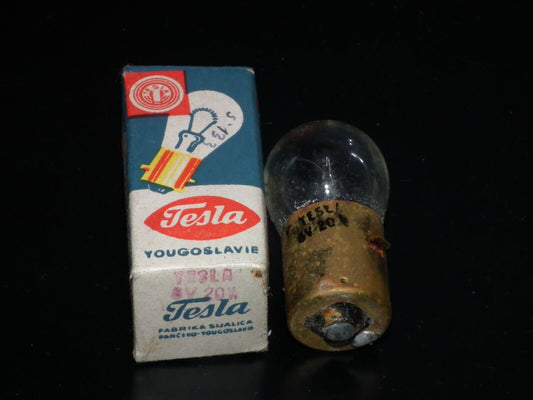 Vintage Car Bulb Tesla 6V 20W NOS NIB Made in Yugoslavia in 60s, tested 100%