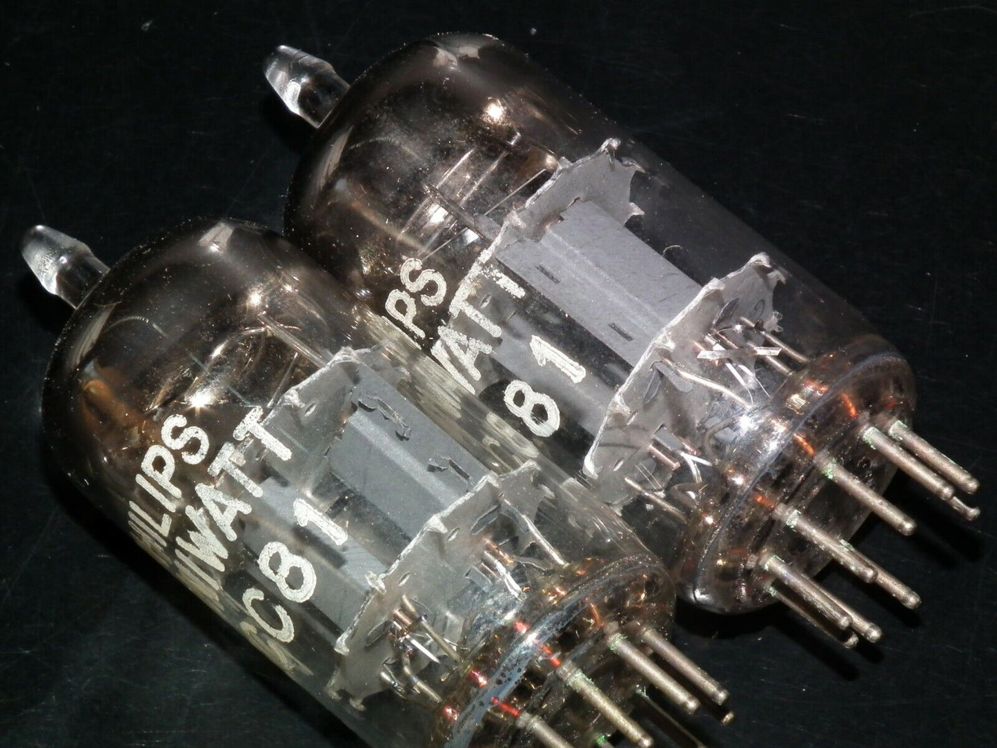 ECC81 12AT7 Philips Holland Flat Foil Crossbar D Getter (Used, matched pair)