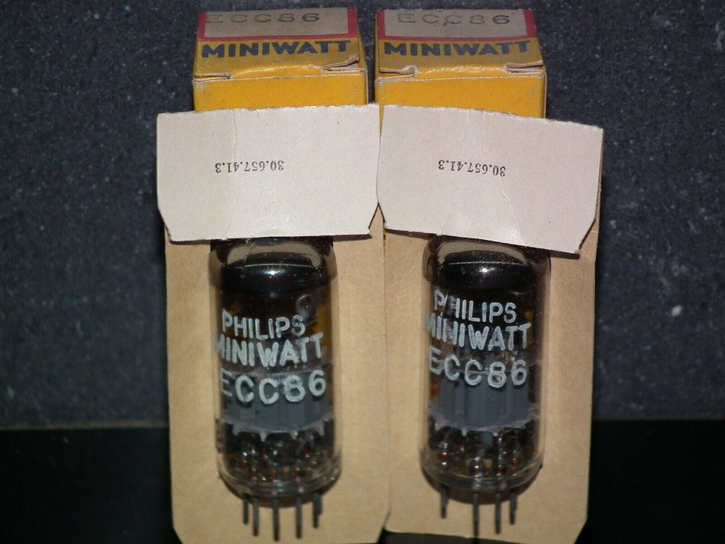 ECC86 Valvo Philips 6GM8 NOS NIB Platinum Matched Pair West Germany Gray Shield