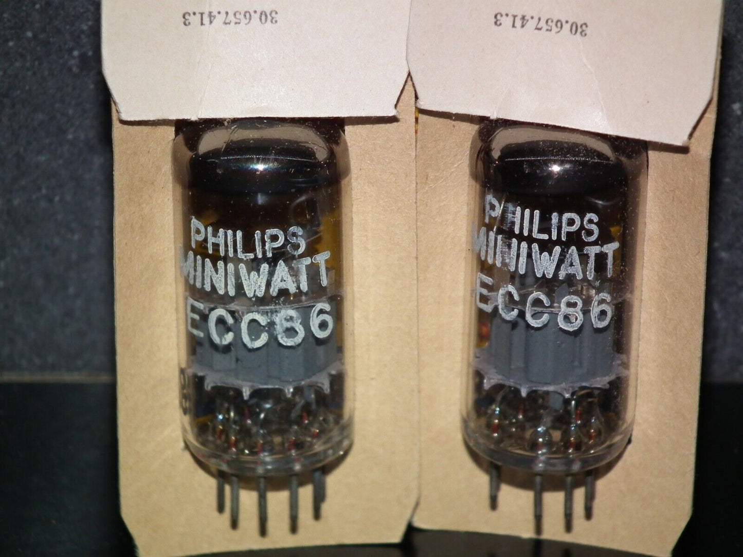 ECC86 Valvo Philips 6GM8 NOS NIB Platinum Matched Pair West Germany Gray Shield