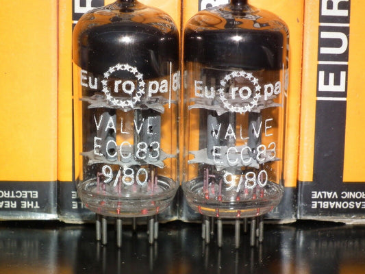 ECC83 12AX7 RFT Europa 80 Germany NOS NIB Platinum Matched Pair - Big O Getter